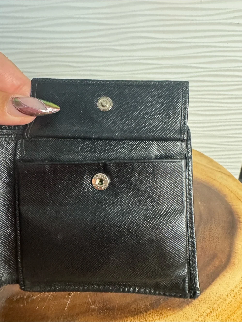 Vintage preloved Prada Black Saffiano Leather Men's Bi-Fold Wallet with Logo